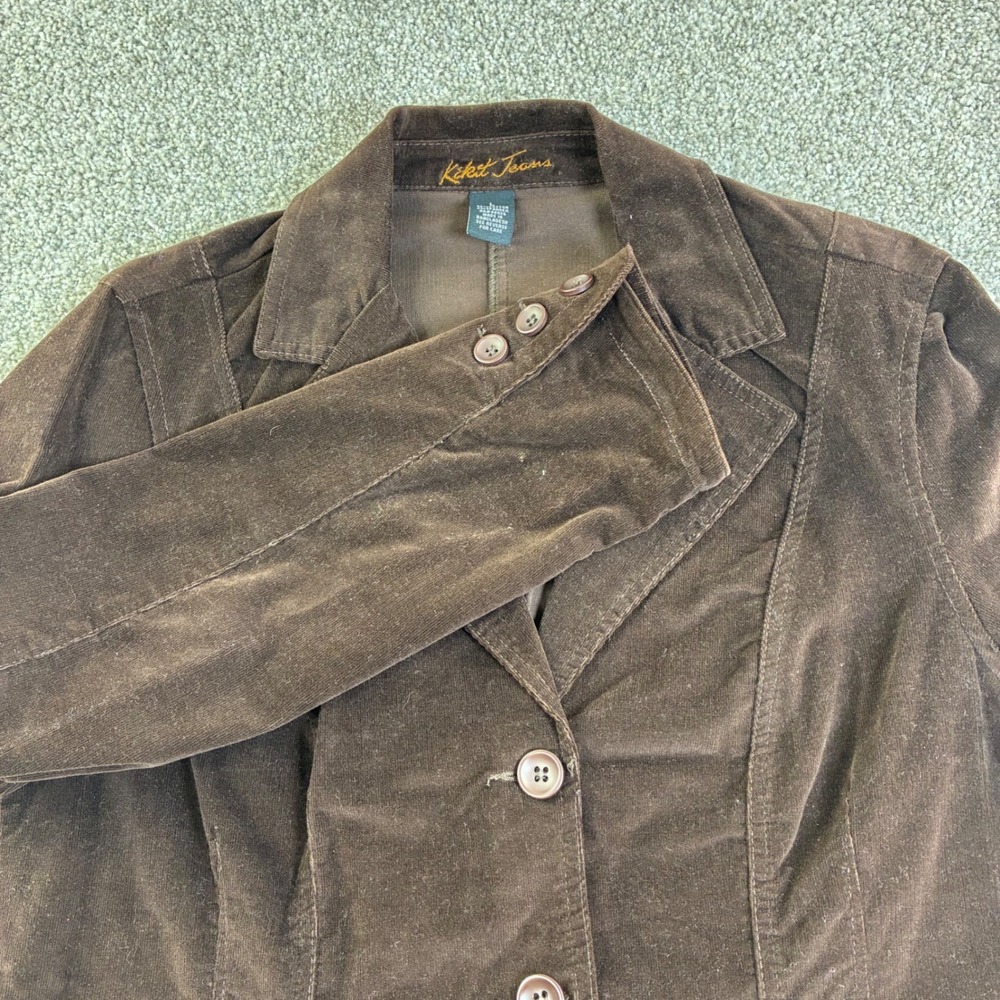 Kikit Jeans Brown Corduroy Blazer Jacket Womens L 3 Button Pockets Cotton‎ Retro